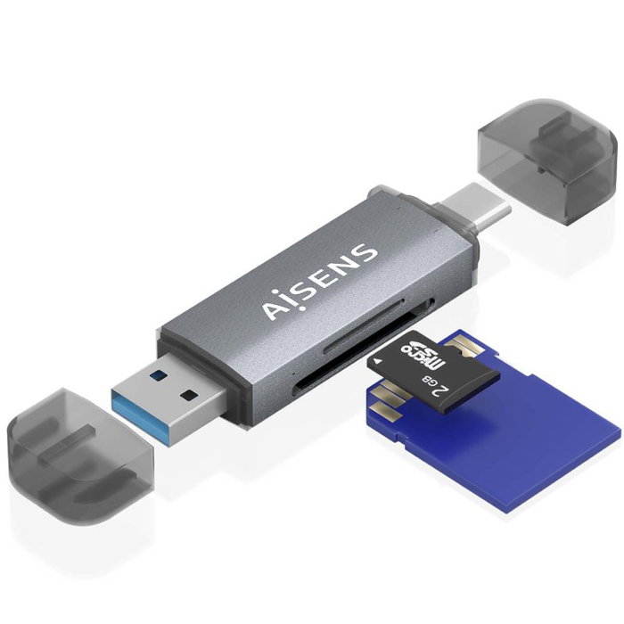 Aisens Lector de Tarjetas ASCR-2AC08-GR USB-A y USB-C Gris